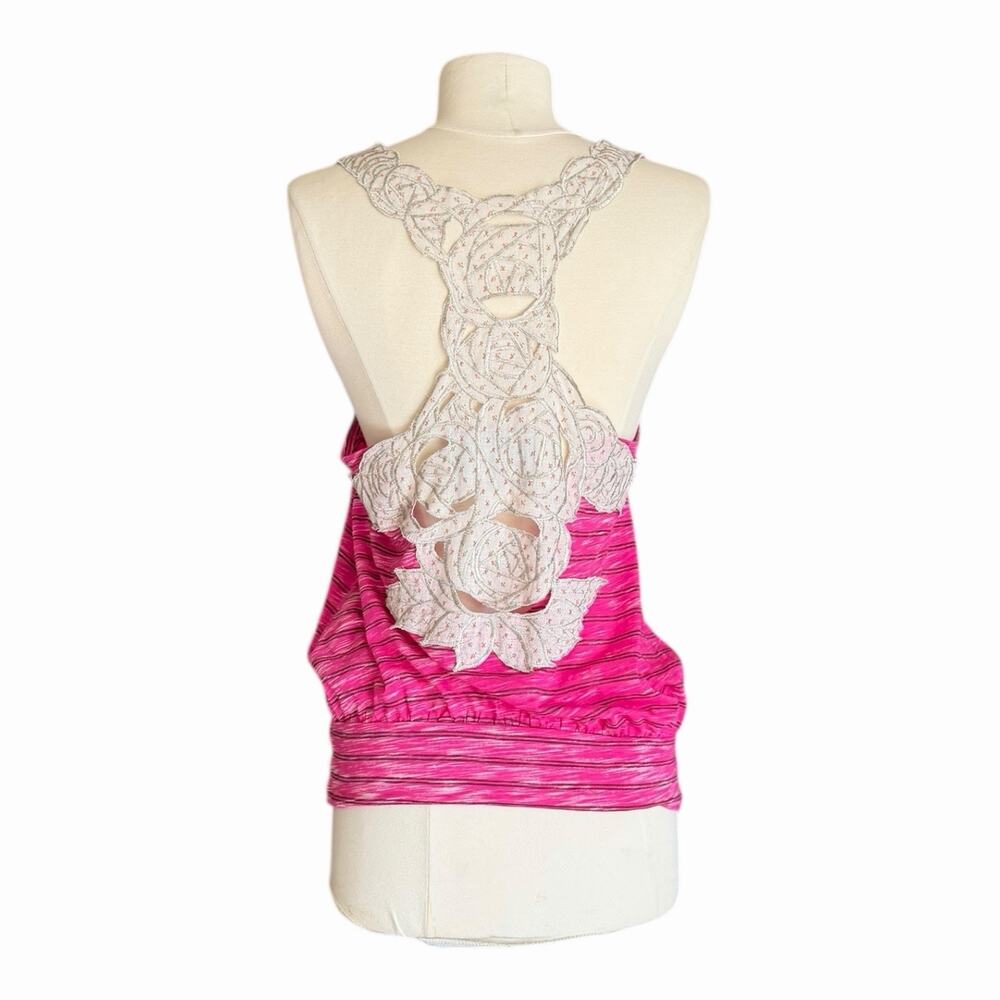 Vintage Free People Pink Stripe Lace Racerback Tank Top Womens Small Boho - Picture 4 of 11
